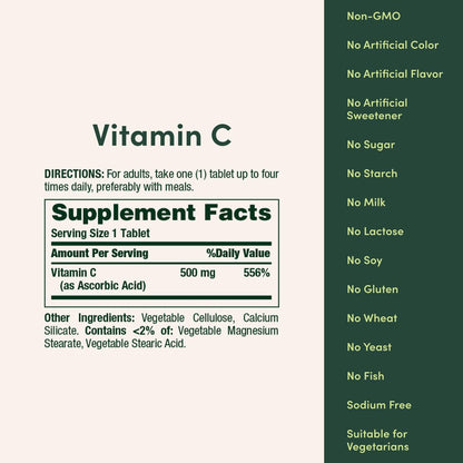 Nature's Bounty Vitamin C 500 mg – 250 vegane Tabletten zur Unterstützung des Immunsystems