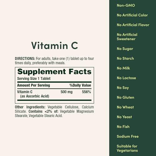 Nature's Bounty Vitamin C 500 mg – 250 vegane Tabletten zur Unterstützung des Immunsystems