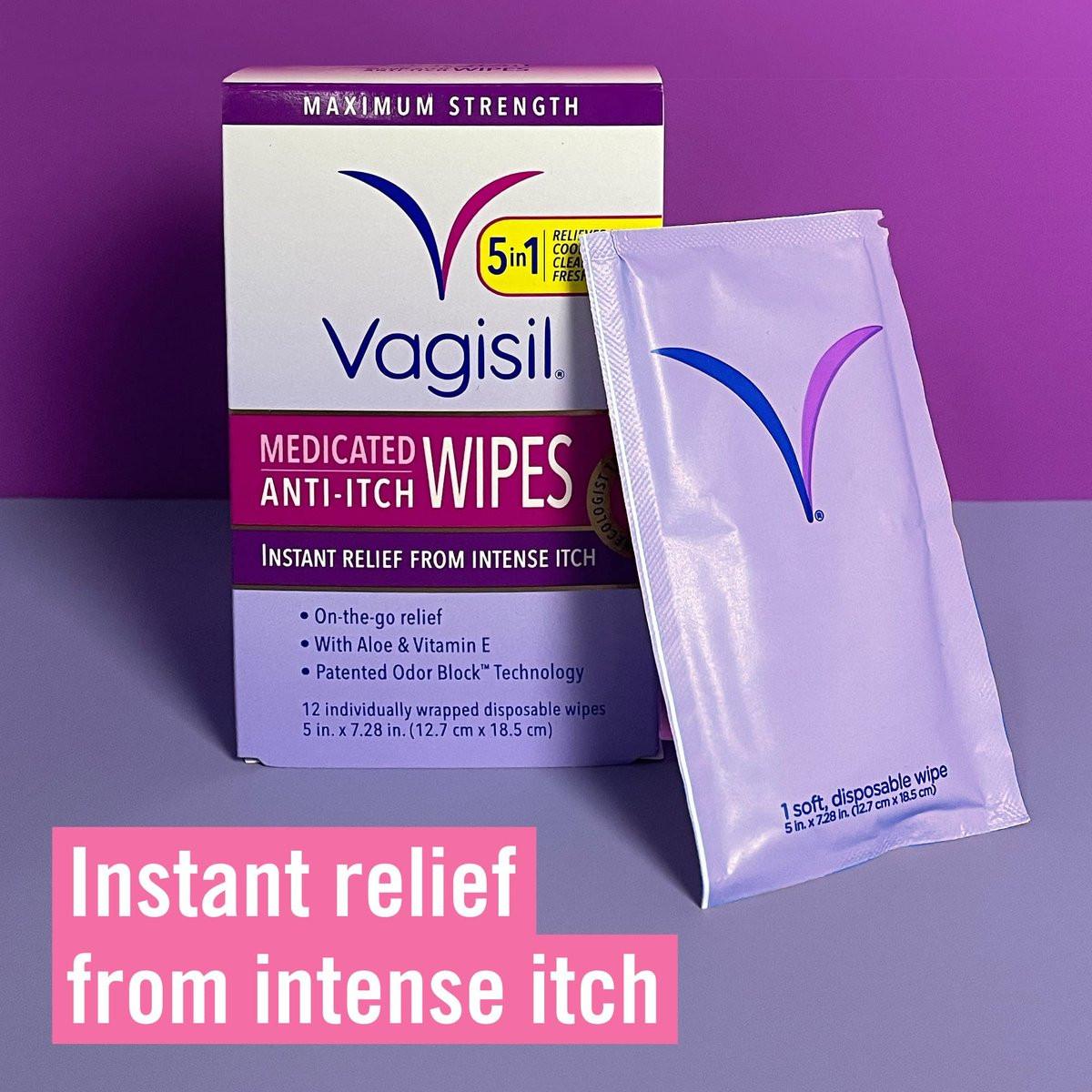 Vagisil Anti-Juckreiz medizinische Intimtücher für Frauen, maximale Stärke, gynäkologisch getestet, 12 Tücher (1er-Pack)