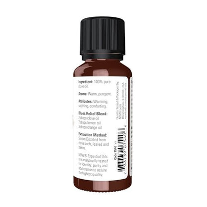 NOW Foods Bio-Öl, Nelkenöl, ausgleichender Aromatherapie-Duft, dampfdestilliert, 100 % rein, vegan, kindersicherer Verschluss, 30 ml