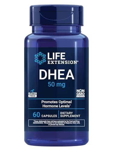 Life Extension DHEA 50 mg – Hormonhaushalt, Gedächtnis, Muskelmasse & Knochendichte, Libido, 60 Kapseln
