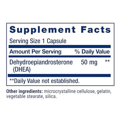 Life Extension DHEA 50 mg – Hormonhaushalt, Gedächtnis, Muskelmasse & Knochendichte, Libido, 60 Kapseln