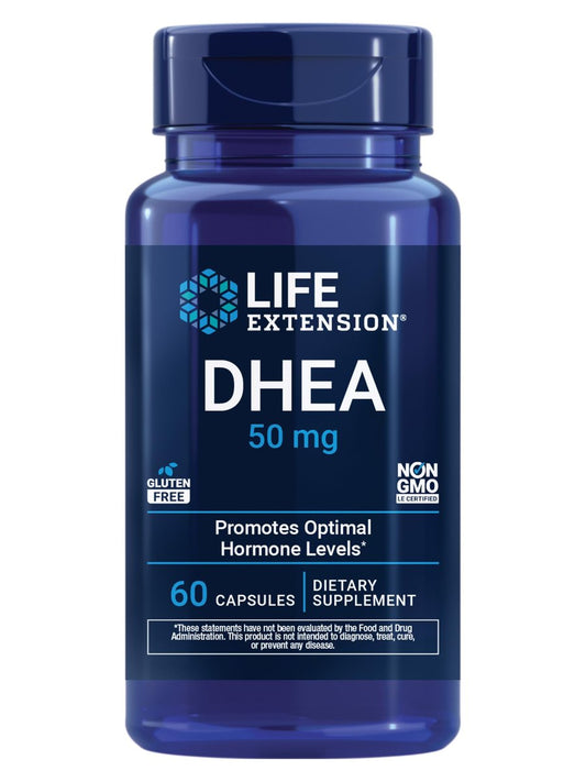 Life Extension DHEA 50 mg – Hormonhaushalt, Gedächtnis, Muskelmasse & Knochendichte, Libido, 60 Kapseln
