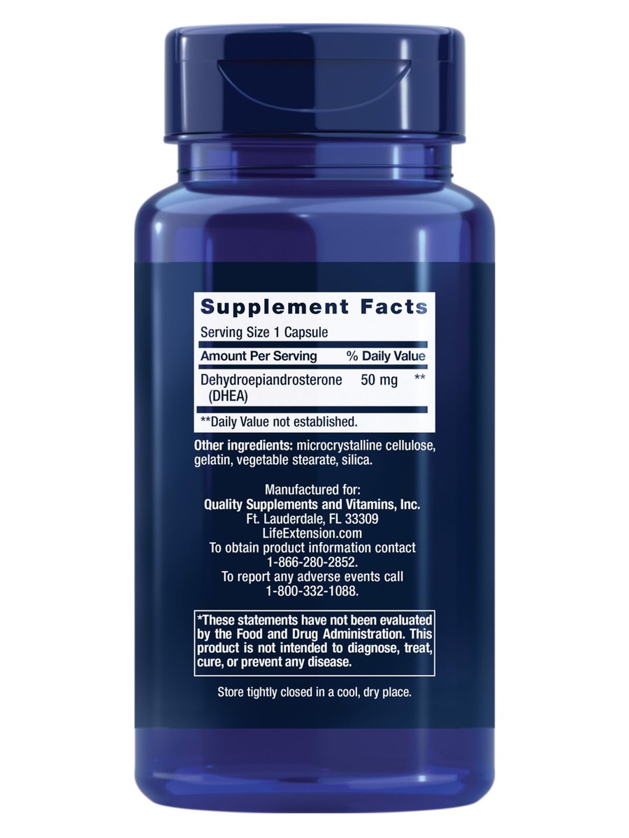 Life Extension DHEA 50 mg – Hormonhaushalt, Gedächtnis, Muskelmasse & Knochendichte, Libido, 60 Kapseln