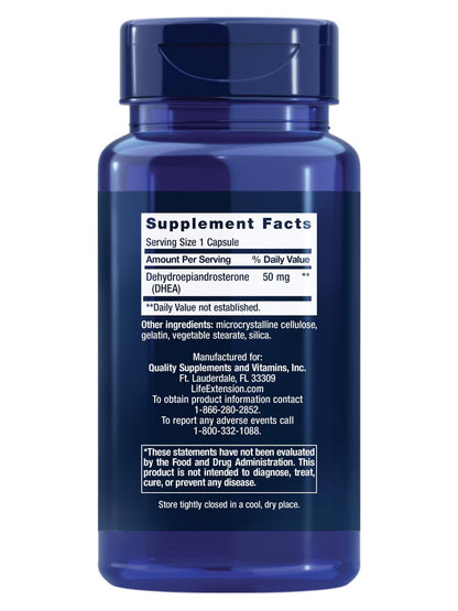 Life Extension DHEA 50 mg – Hormonhaushalt, Gedächtnis, Muskelmasse & Knochendichte, Libido, 60 Kapseln