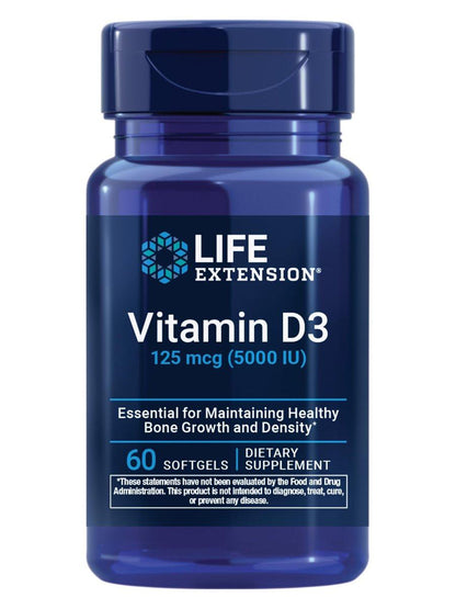 Life Extension Vitamin D3 125 mcg (5000 IE) – Knochengesundheit, Gehirnleistung, Immunsystem, glutenfrei, nicht-GVO, einmal täglich, Zweimonatsvorrat, 60 Softgels