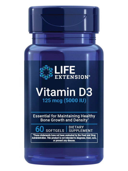 Life Extension Vitamin D3 125 mcg (5000 IE) – Knochengesundheit, Gehirnleistung, Immunsystem, glutenfrei, nicht-GVO, einmal täglich, Zweimonatsvorrat, 60 Softgels
