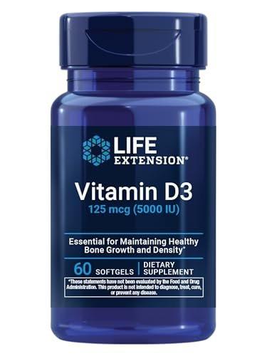 Life Extension Vitamin D3 125 mcg (5000 IE) – Knochengesundheit, Gehirnleistung, Immunsystem, glutenfrei, nicht-GVO, einmal täglich, Zweimonatsvorrat, 60 Softgels