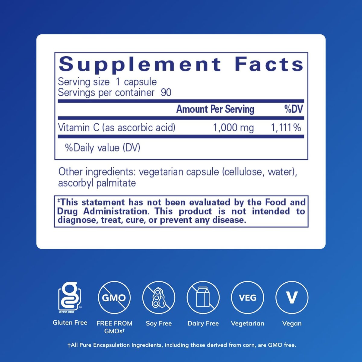 Pure Encapsulations Ascorbic Acid Kapseln - 1.000 mg Vitamin C - Antioxidans & Immununterstützung - Hochdosiertes Vitamin C - Vegan & Non-GMO - 90 Kapseln