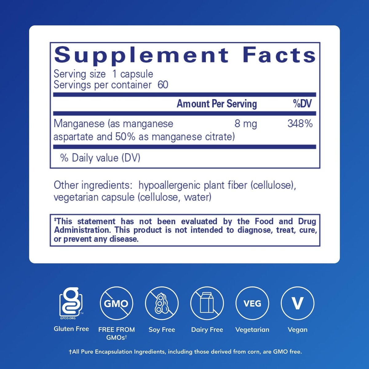 Pure Encapsulations Mangan (Aspartat/Citrat) – Hypoallergenes Spurenelement für Bindegewebe und Knochen, 60 Kapseln