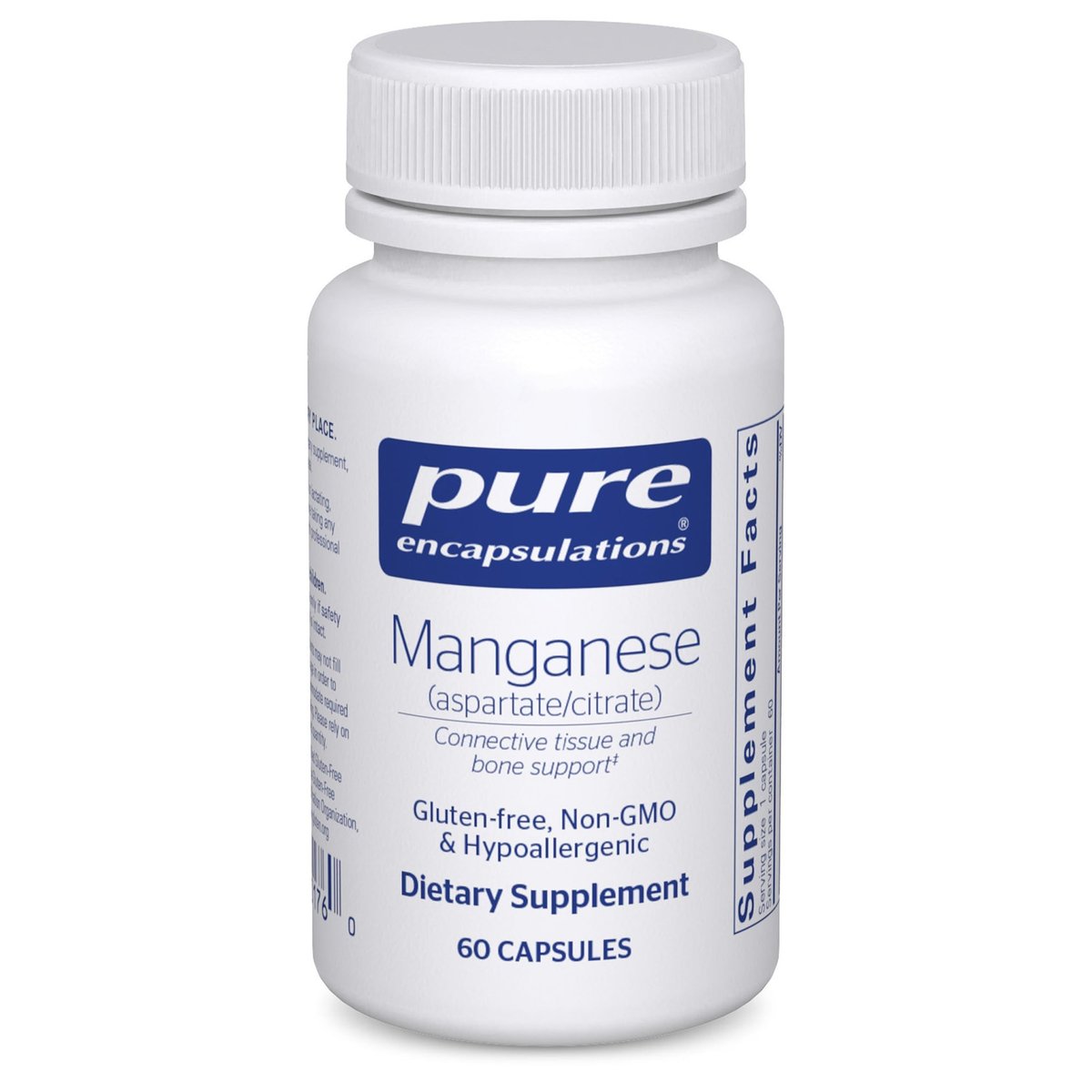 Pure Encapsulations Mangan (Aspartat/Citrat) – Hypoallergenes Spurenelement für Bindegewebe und Knochen, 60 Kapseln