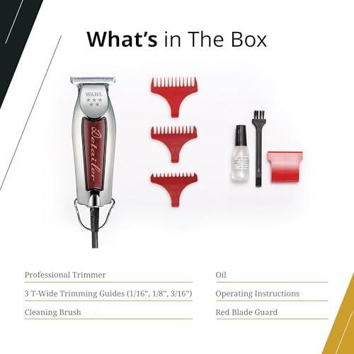 Wahl Professional Detailer Trimmer, Burgunderrot, verstellbarer T-Blade, kabelgebundener leichter Rotationsmotor, inklusive 3 Führungen und Zubehör