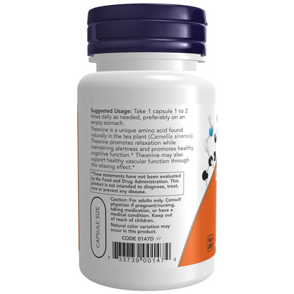 NOW Foods L-Theanin 200 mg mit Inositol, Stressmanagement*, 60 vegane Kapseln