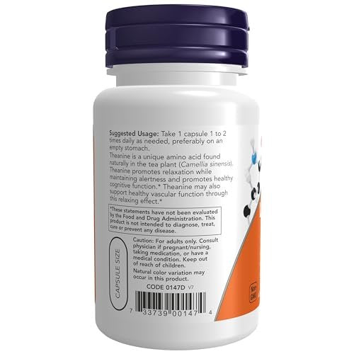NOW Foods L-Theanin 200 mg mit Inositol, Stressmanagement*, 60 vegane Kapseln