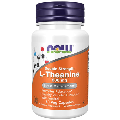 NOW Foods L-Theanin 200 mg mit Inositol, Stressmanagement*, 60 vegane Kapseln