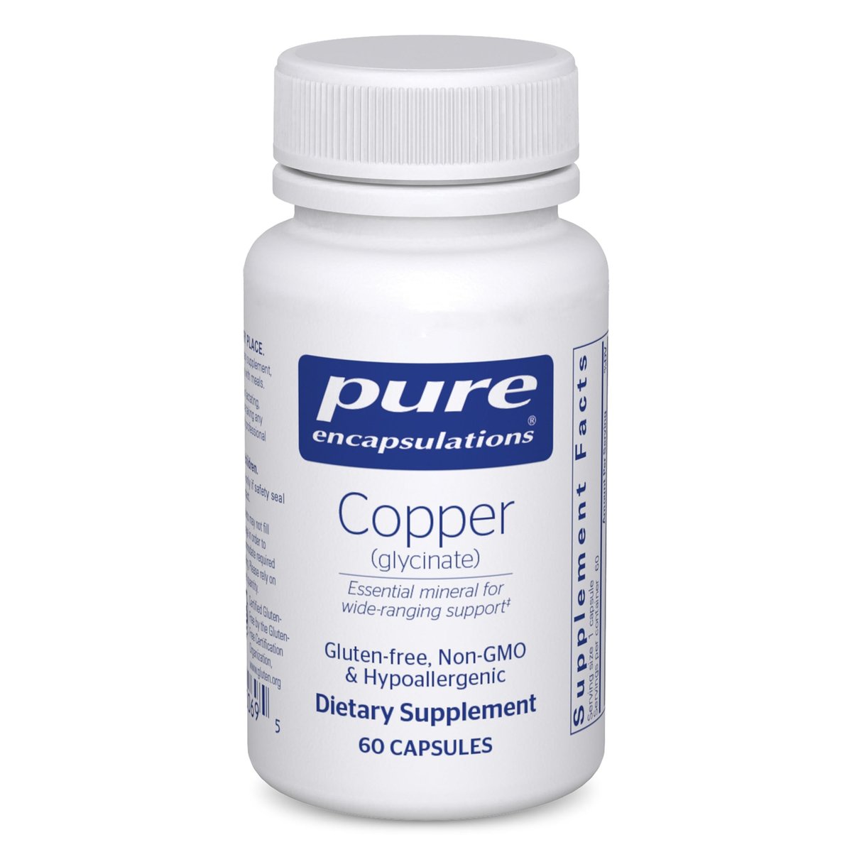 Pure Encapsulations Kupferglycinat 60 Kapseln - 2 mg Kupfer zur Unterstützung der Bildung roter Blutkörperchen* - Fördert den Energiestoffwechsel - Nicht-GVO & vegan