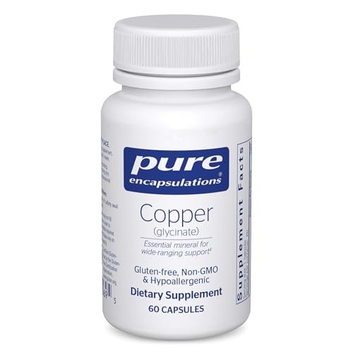 Pure Encapsulations Kupferglycinat 60 Kapseln - 2 mg Kupfer zur Unterstützung der Bildung roter Blutkörperchen* - Fördert den Energiestoffwechsel - Nicht-GVO & vegan