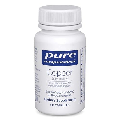 Pure Encapsulations Kupferglycinat 60 Kapseln - 2 mg Kupfer zur Unterstützung der Bildung roter Blutkörperchen* - Fördert den Energiestoffwechsel - Nicht-GVO & vegan