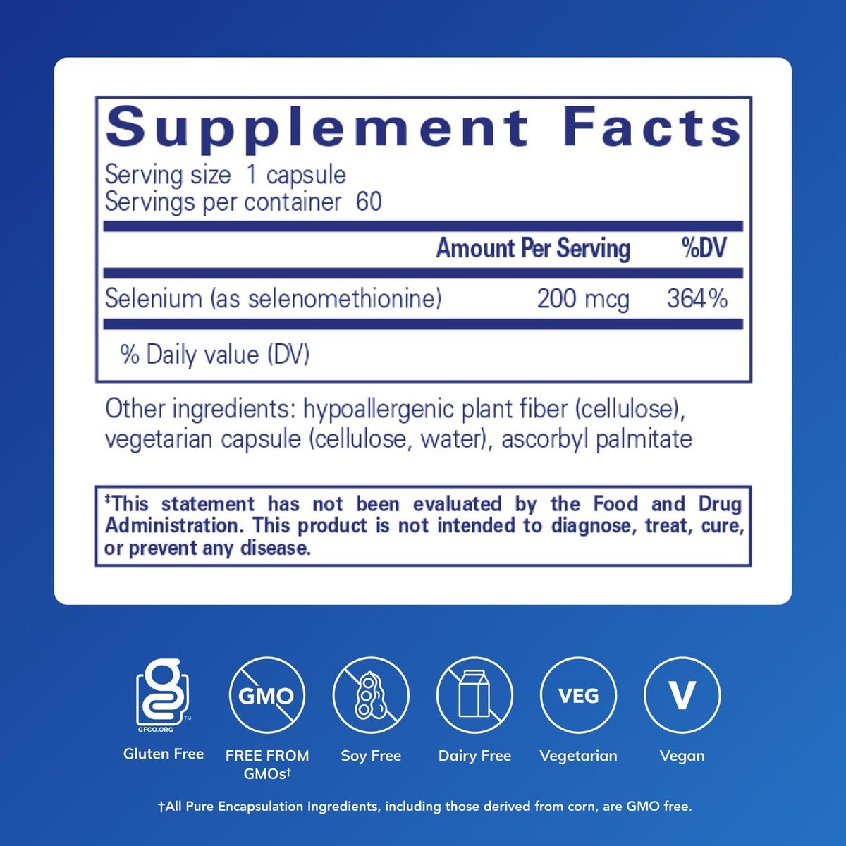 Pure Encapsulations Selen 200 mcg – 60 Kapseln – Für gesunde Zellfunktion, Immunsystem & antioxidative Abwehr – veganes & glutenfreies Mineralstoffpräparat