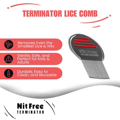 Nit Free Terminator Läusekamm - Professioneller Edelstahlkamm für effektive Kopflausbehandlung (Farbe kann variieren) (1 Packung)