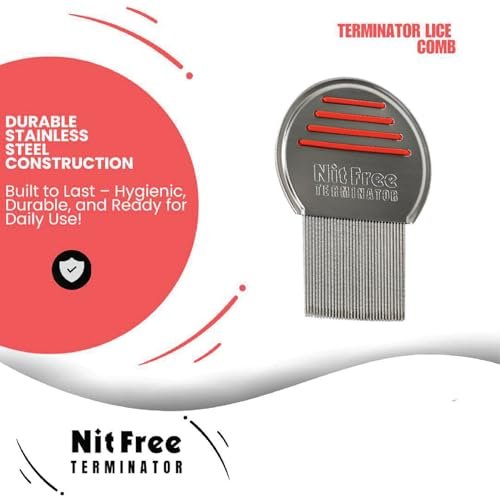 Nit Free Terminator Läusekamm - Professioneller Edelstahlkamm für effektive Kopflausbehandlung (Farbe kann variieren) (1 Packung)