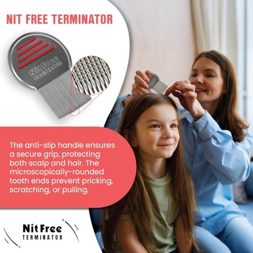 Nit Free Terminator Läusekamm - Professioneller Edelstahlkamm für effektive Kopflausbehandlung (Farbe kann variieren) (1 Packung)