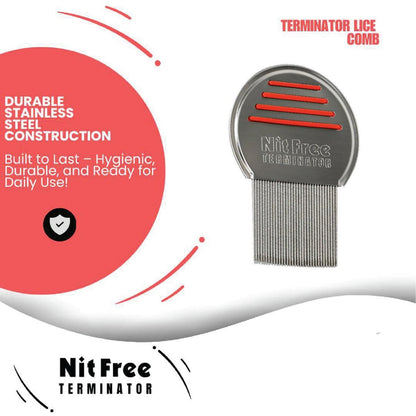 Nit Free Terminator Läusekamm - Professioneller Edelstahlkamm für effektive Kopflausbehandlung (Farbe kann variieren) (1 Packung)