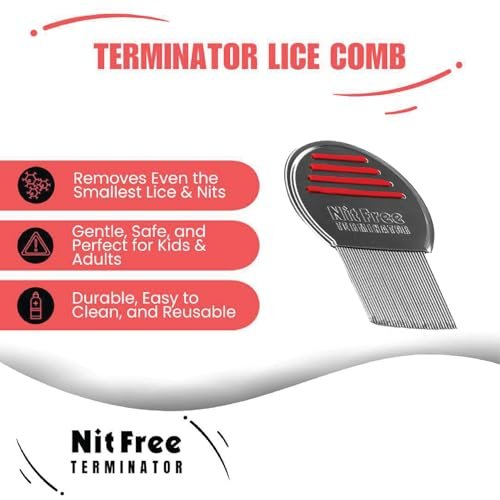 Nit Free Terminator Läusekamm - Professioneller Edelstahlkamm für effektive Kopflausbehandlung (Farbe kann variieren) (1 Packung)