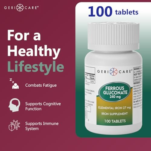 Gericare Ferrous Gluconat 27mg Eisen Tabletten – Sanftes tägliches Eisenpräparat für gesunde Eisenwerte und natürliche Energie, leicht verdaulich, 100 Stück (1er-Pack)