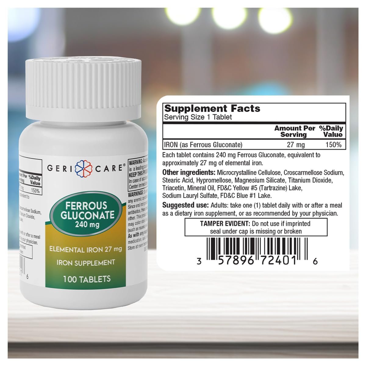Gericare Ferrous Gluconat 27mg Eisen Tabletten – Sanftes tägliches Eisenpräparat für gesunde Eisenwerte und natürliche Energie, leicht verdaulich, 100 Stück (1er-Pack)