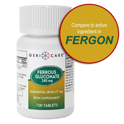 Gericare Ferrous Gluconat 27mg Eisen Tabletten – Sanftes tägliches Eisenpräparat für gesunde Eisenwerte und natürliche Energie, leicht verdaulich, 100 Stück (1er-Pack)