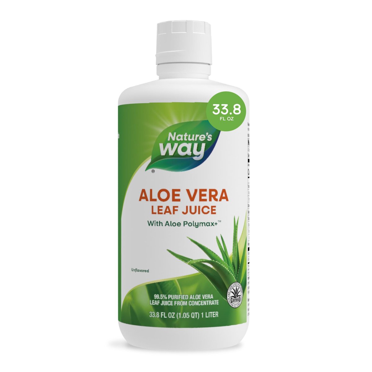 Nature's Way Aloe Vera Blattsaft, geschmacksneutral, 99,5 % gereinigt aus Konzentrat, zertifiziert durch das International Aloe Science Council, ungesüßt, 1 Liter