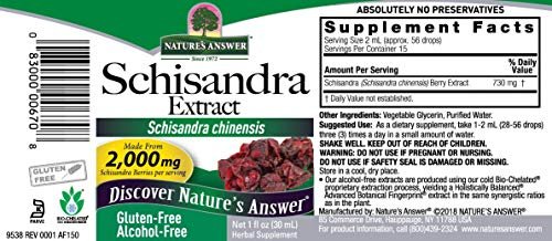 Nature's Answer Schisandra Beeren Extrakt - Alkoholfrei, Glutenfrei - Unterstützung bei Stress, Müdigkeit und Entspannung - Hergestellt in den USA - Nahrungsergänzungsmittel für die Nebennieren