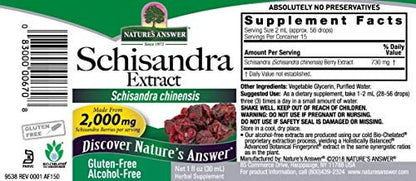 Nature's Answer Schisandra Beeren Extrakt - Alkoholfrei, Glutenfrei - Unterstützung bei Stress, Müdigkeit und Entspannung - Hergestellt in den USA - Nahrungsergänzungsmittel für die Nebennieren