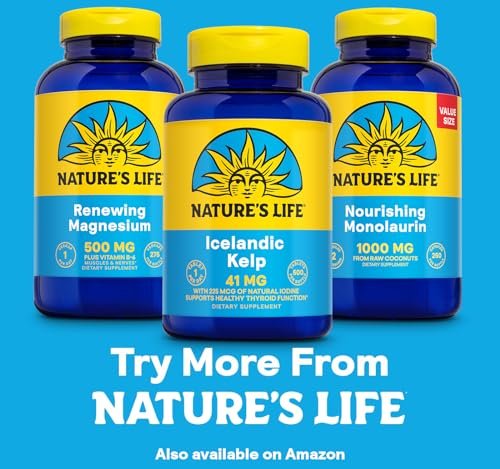 Nature’s Life Isländischer Seetang 41 mg – Jodtabletten, Seetang Nahrungsergänzungsmittel zur Unterstützung der Schilddrüse, natürlich, glutenfrei, nicht-GVO, grünes Superfood, 225 mcg Jod – 500 Tabletten (500 Portionen)