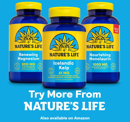 Nature’s Life Isländischer Seetang 41 mg – Jodtabletten, Seetang Nahrungsergänzungsmittel zur Unterstützung der Schilddrüse, natürlich, glutenfrei, nicht-GVO, grünes Superfood, 225 mcg Jod – 500 Tabletten (500 Portionen)