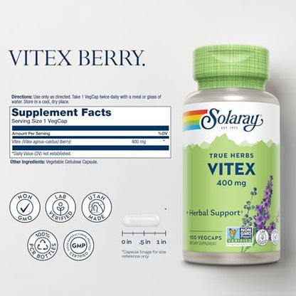 SOLARAY Vitex Berry 400mg – Hormonausgleich für Frauen – Unterstützung bei Menstruation & Wechseljahren, 100 Kapseln
