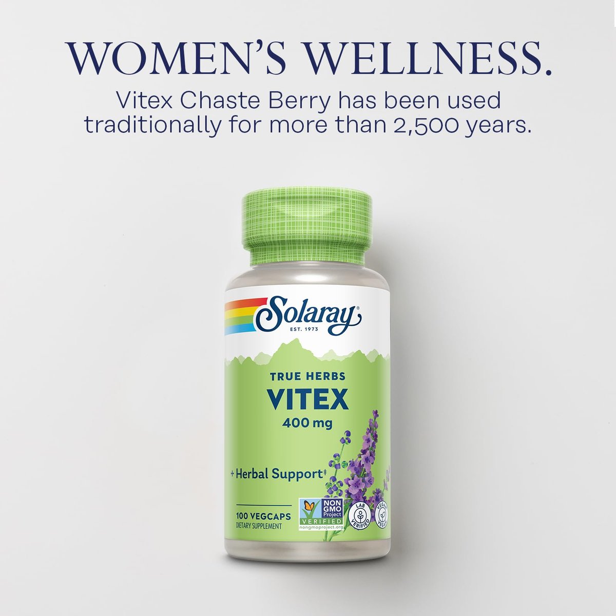 SOLARAY Vitex Berry 400mg – Hormonausgleich für Frauen – Unterstützung bei Menstruation & Wechseljahren, 100 Kapseln