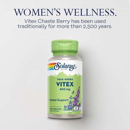SOLARAY Vitex Berry 400mg – Hormonausgleich für Frauen – Unterstützung bei Menstruation & Wechseljahren, 100 Kapseln