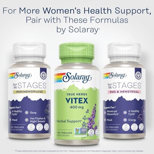 SOLARAY Vitex Berry 400mg – Hormonausgleich für Frauen – Unterstützung bei Menstruation & Wechseljahren, 100 Kapseln