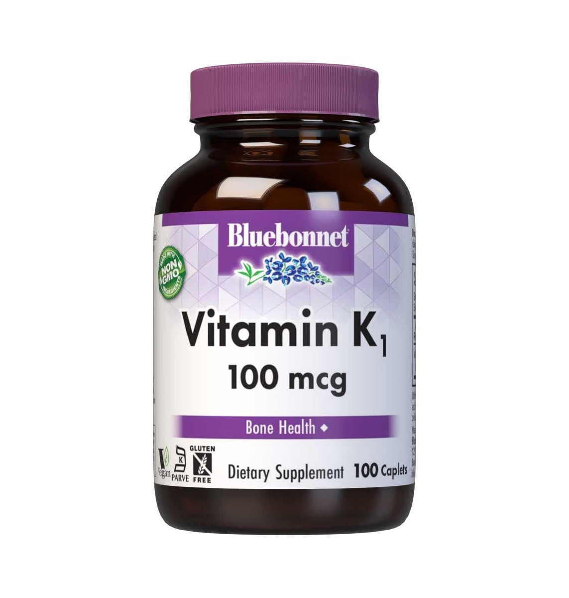 Bluebonnet Vitamin K1 100 mcg – Phyllochinon-Kristall-Vitamin K für die Knochengesundheit – Non-GMO, koscher zertifiziert, glutenfrei, laktosefrei – 100 vegane Kapseln