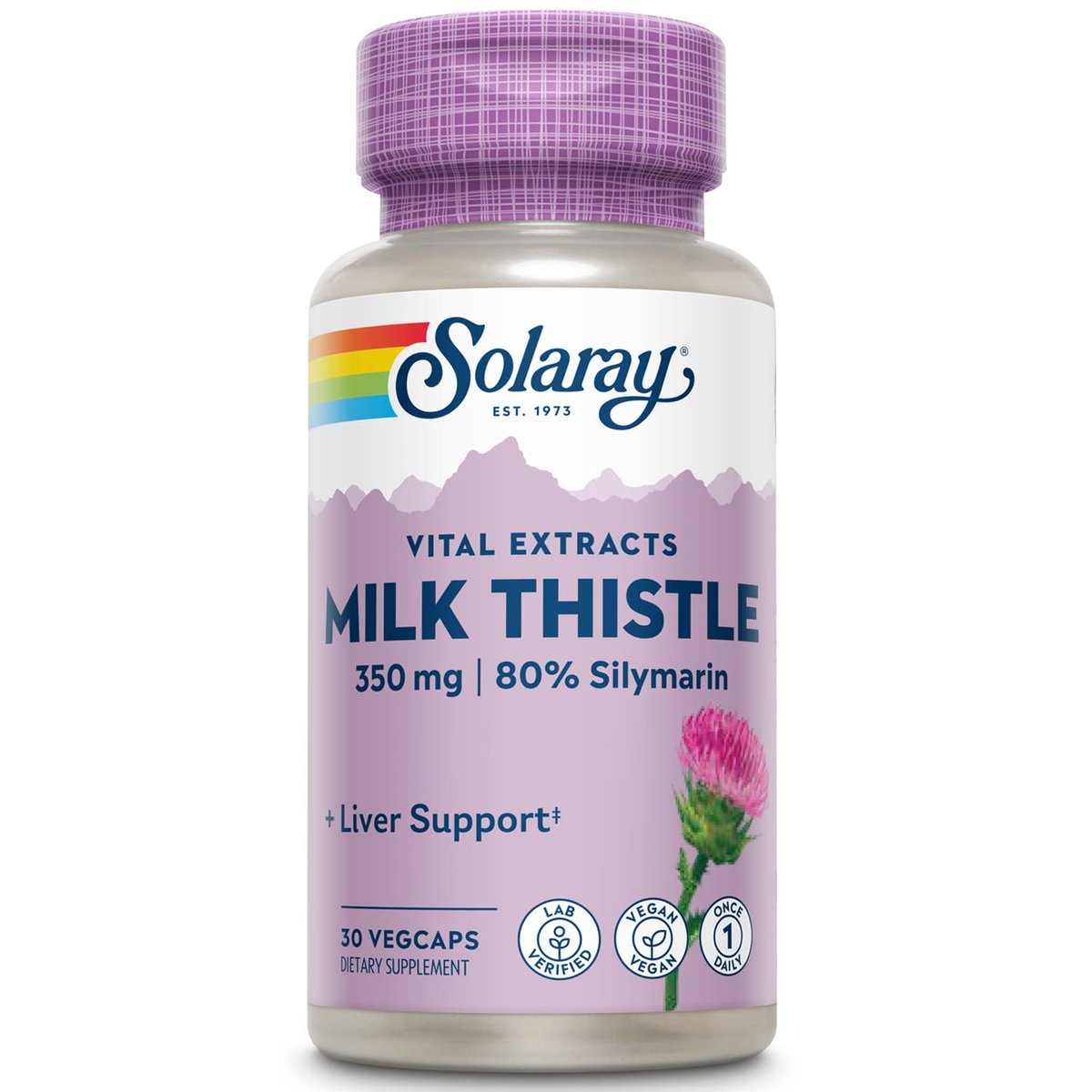 SOLARAY Mariendistel Samenextrakt 350 mg – garantiert 80 % Silymarin – traditionelle Leberunterstützung – vegan & laborgeprüft – 60 Tage Geld-zurück-Garantie – 30 Portionen – 30 VegKaps