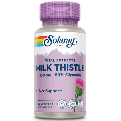 SOLARAY Mariendistel Samenextrakt 350 mg – garantiert 80 % Silymarin – traditionelle Leberunterstützung – vegan & laborgeprüft – 60 Tage Geld-zurück-Garantie – 30 Portionen – 30 VegKaps