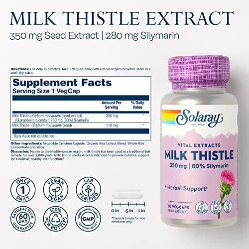 SOLARAY Mariendistel Samenextrakt 350 mg – garantiert 80 % Silymarin – traditionelle Leberunterstützung – vegan & laborgeprüft – 60 Tage Geld-zurück-Garantie – 30 Portionen – 30 VegKaps