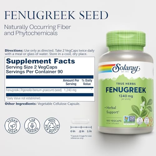 SOLARAY Bockshornklee-Samen Kapseln für Männer & Frauen – 1240 mg, vegan, non-GMO, 180 Kapseln (90 Portionen)