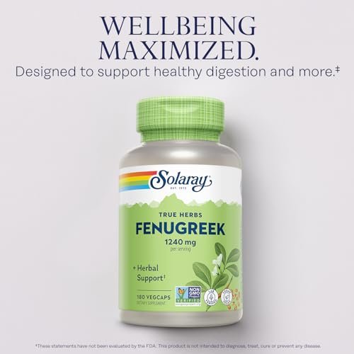 SOLARAY Bockshornklee-Samen Kapseln für Männer & Frauen – 1240 mg, vegan, non-GMO, 180 Kapseln (90 Portionen)