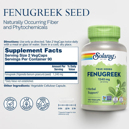 SOLARAY Bockshornklee-Samen Kapseln für Männer & Frauen – 1240 mg, vegan, non-GMO, 180 Kapseln (90 Portionen)