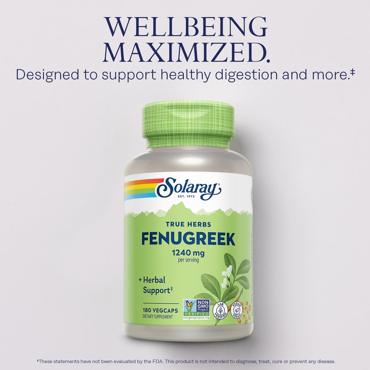 SOLARAY Bockshornklee-Samen Kapseln für Männer & Frauen – 1240 mg, vegan, non-GMO, 180 Kapseln (90 Portionen)