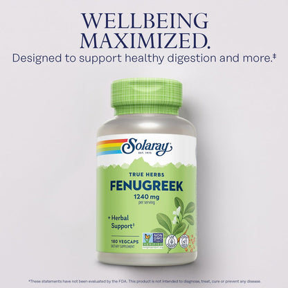 SOLARAY Bockshornklee-Samen Kapseln für Männer & Frauen – 1240 mg, vegan, non-GMO, 180 Kapseln (90 Portionen)