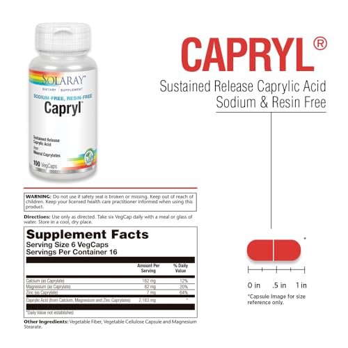 SOLARAY Capryl | Caprylsäure mit verzögerter Freisetzung | Unterstützt einen gesunden Magen-Darm-Trakt | 16 Portionen | 100 VegCaps